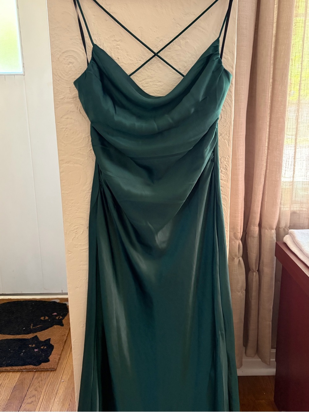 Green Satin Cowl Neck Maxi Slip Dress